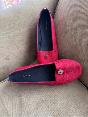 Nautica Women's Bright Red Slip-On Loafers with Metal Accent